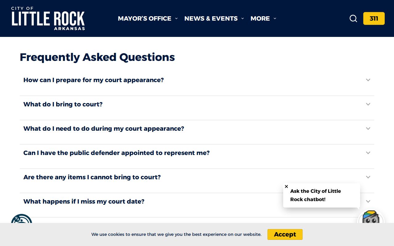 Arkansas bench-warrant guidance in a local District Court traffic FAQ