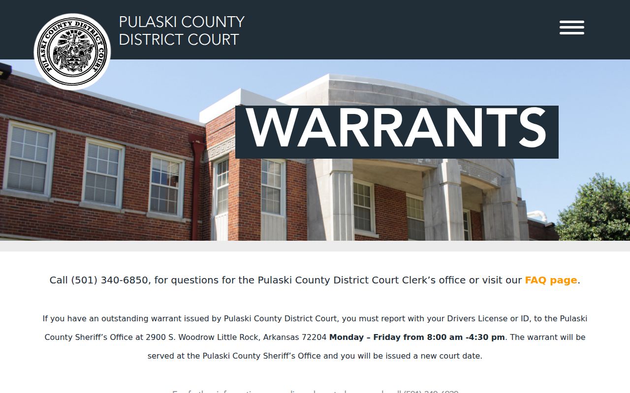 Arkansas warrant search reference showing county court warrant-resolution guidance