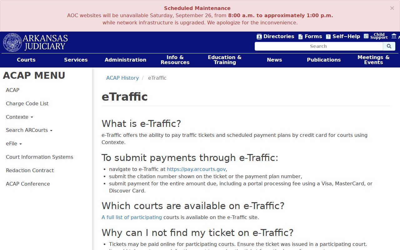 Arkansas traffic warrant research using the eTraffic instructions page