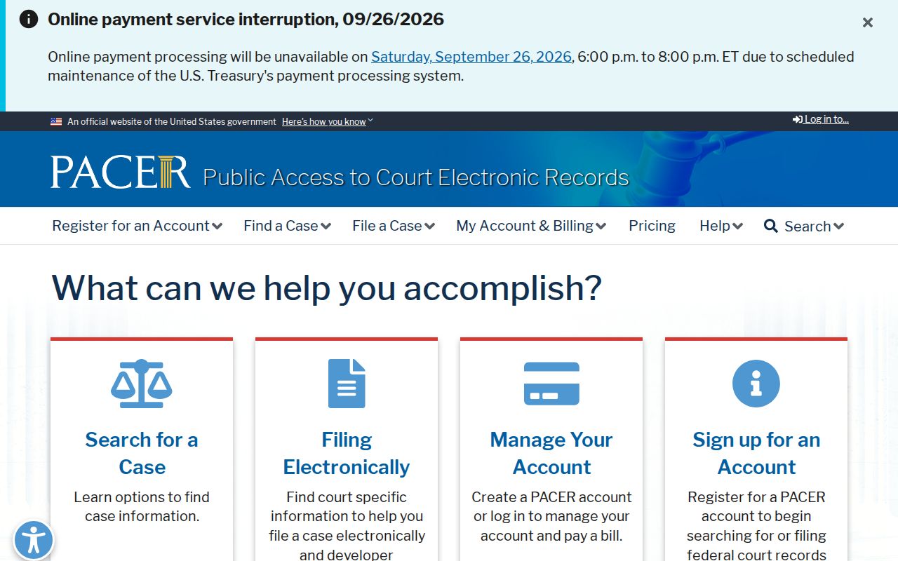 Arkansas most-wanted and warrant reference showing the federal PACER case-search landing page
