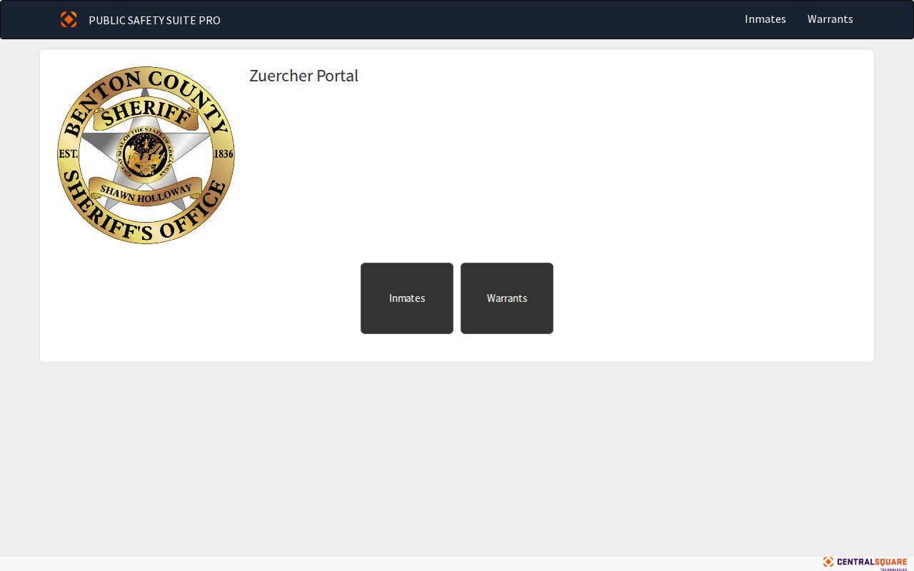 Arkansas active-warrant search reference showing the Benton County sheriff vendor portal entrance